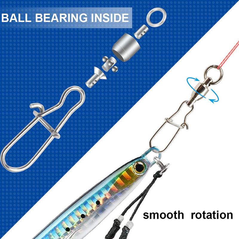 Atibin High Strength Fishing Swivels Tackle Stainless Connector Fishing Snaps Swivel Steel Lock Snap Swivels Saltwater Line Lure Connector Size 4+4 (76lb) 50 pcs - BeesActive Australia