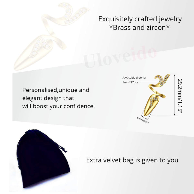 Little Finger Nail Cover Ring Art Decorations Fingernail Rings Crystal Rhinestone Nail Cap Jewelry for Women Girls SZ287-4 (Gold) Little finger-gold - BeesActive Australia