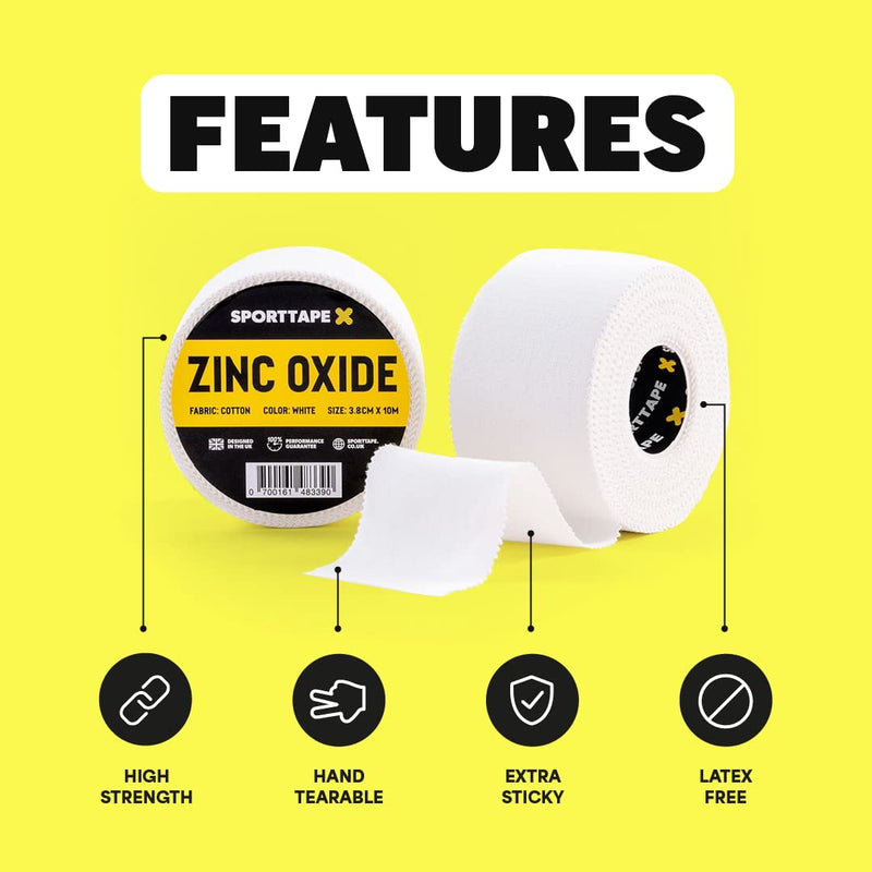 3 Rolls - SPORTTAPE Zinc Oxide Tape - 2.5cm x 10m - Wrist & Finger Tape | Boxing Tape, Wrist & Hand Wrap | Sports Strapping Tape, Athletic Tape for Rugby, Football, Rowing, Volleyball & Golf 2.5cm x 10m - 3 Rolls - BeesActive Australia