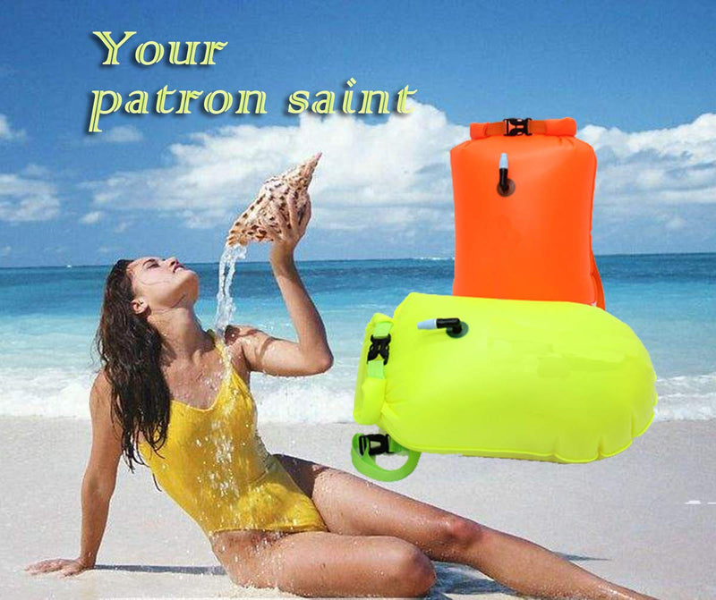 MARJAQE Swim Buoy,20L Storage Swimming Life-Saving Dry Drift Bag for Open Water Swimmers, Triathletes, Kayakers and Snorkelers, Highly Visible Buoy Float for Safe Swim Training Fluo Green - BeesActive Australia
