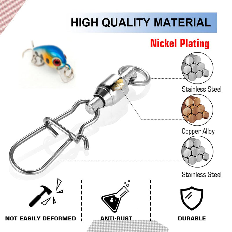 Atibin High Strength Fishing Swivels Tackle Stainless Connector Fishing Snaps Swivel Steel Lock Snap Swivels Saltwater Line Lure Connector Size 4+4 (76lb) 50 pcs - BeesActive Australia