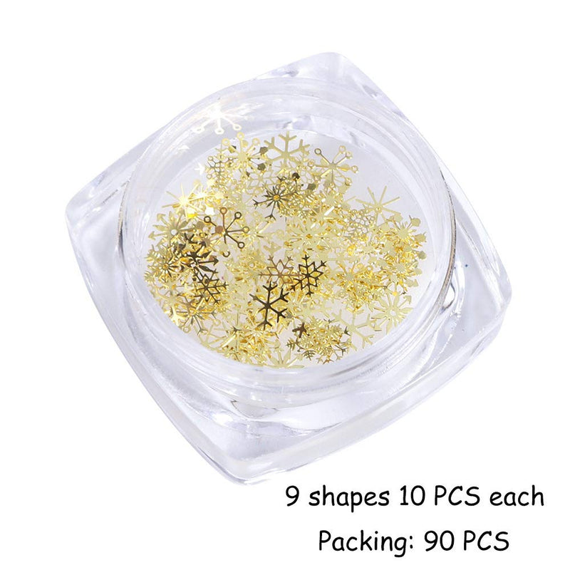 90pcs/box 3D Snowflakes Gold Metal Slices Nail Art Sequins Christmas Decorations Nail Polish Thin Sticker Designs Manicure (Gold) - BeesActive Australia