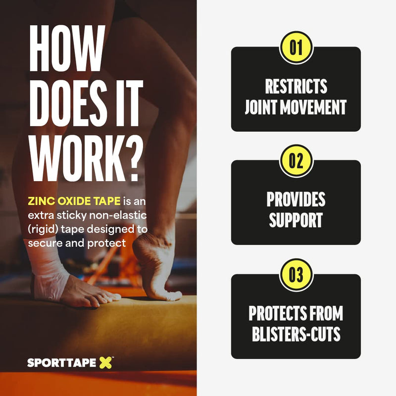 3 Rolls - SPORTTAPE Zinc Oxide Tape - 2.5cm x 10m - Wrist & Finger Tape | Boxing Tape, Wrist & Hand Wrap | Sports Strapping Tape, Athletic Tape for Rugby, Football, Rowing, Volleyball & Golf 2.5cm x 10m - 3 Rolls - BeesActive Australia