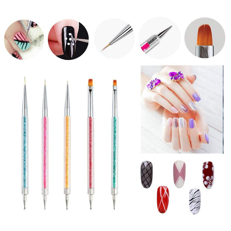 FULINJOY Pack of 5 Nail Art Brushes, Double-ended Nail Dotting Pen Liner Brush Nail Art Point Drill Drawing Tools Set - BeesActive Australia