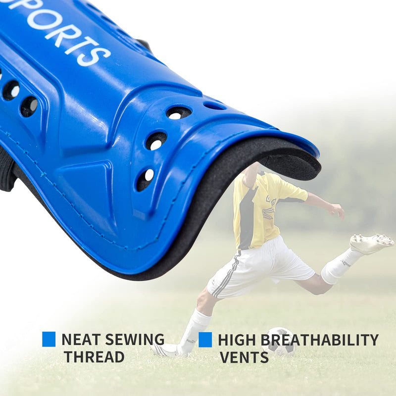 AIMISICAR Soccer Shin Guards Toddler Kids Youth, Shin Pads and Long Soccer Socks for 3-15 Years Old Boys and Girls for Football Games, Lightweight and Breathable Soccer Equipment Shin Guards + Socks, Blue M ( 3'9" - 4'6" Tall ) - BeesActive Australia