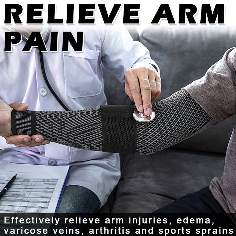 beister Compression Arm Sleeves with Elastic Strap for Men & Women (Pairs), Elbow Braces, 20-30 mmhg Non-Slip Breathable Thick Full Arm Supports for Tennis Elbow, Workouts, Arthritis,Lymphedema,DVT Black L - BeesActive Australia