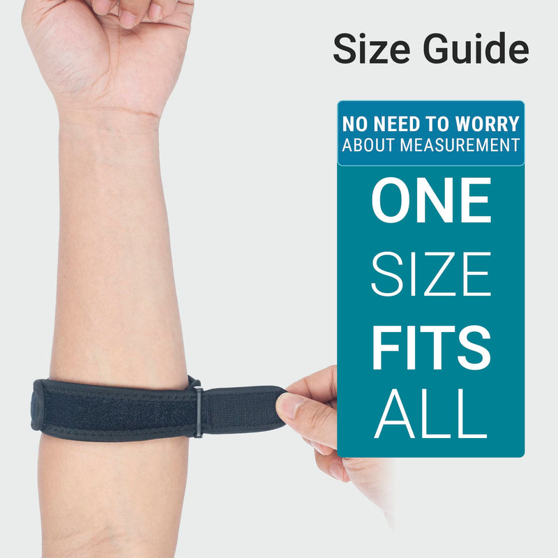 360 RELIEF Tennis & Golfers Elbow Support Brace - Padded Adjustable Strap for Men & Women | Pain Relief Injury Tendonitis Arthritis Basketball Weightlifting | Single Black with Mesh Laundry Bag | One Size - BeesActive Australia