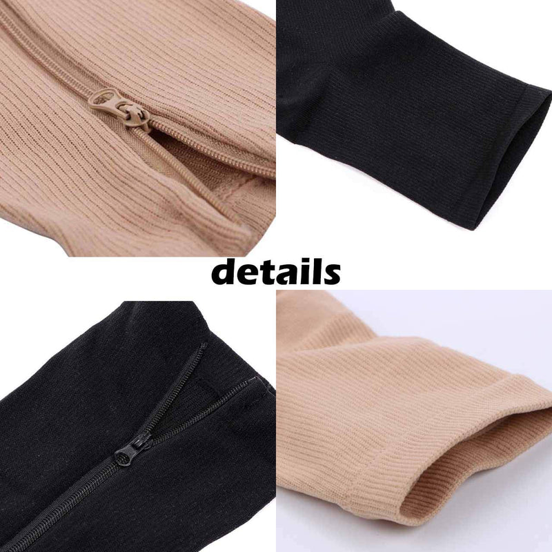 2 Pairs Compression Socks Toe Open Leg Support Stocking Knee High Socks with Zipper Black XX-Large - BeesActive Australia