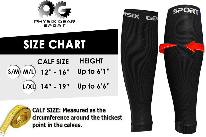 Physix Gear Sport Compression Calf Sleeves for Men & Women (20-30mmhg) - Best Footless Compression Socks for Shin Splints, Running, Leg Pain, Nurses & Maternity Pregnancy - Increase Blood Circulation S/M - M/L | 12" - 16" Calf Black (1 Pair) - BeesActive Australia