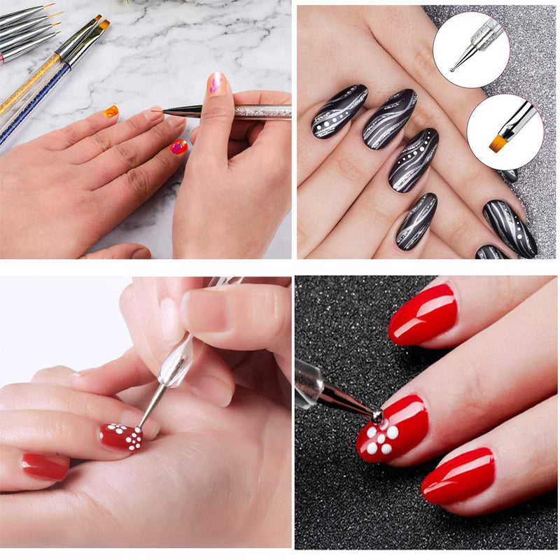 GBSTORE 5 Pcs Nail Art Point Drill Drawing Brush Pen,Manicure Care Tool Double Ended Dotting Tools Set,Nail Art Liner Brush Acrylic UV Gel 3D Glitter Liner Nail Polish Pen(Multicolor) - BeesActive Australia