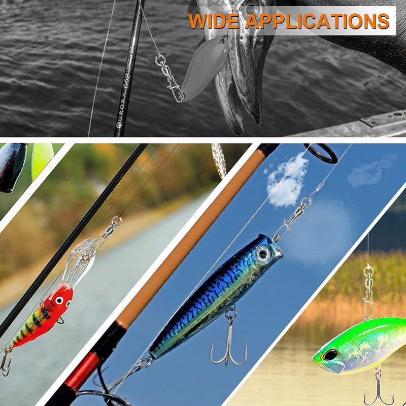 Atibin High Strength Fishing Swivels Tackle Stainless Connector Fishing Snaps Swivel Steel Lock Snap Swivels Saltwater Line Lure Connector Size 4+4 (76lb) 50 pcs - BeesActive Australia