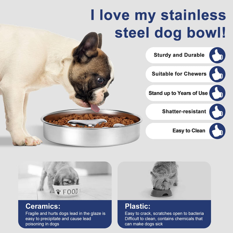 AIPERRO 304 Stainless Steel Slow Feeder Dog Bowls Metal Dog Food