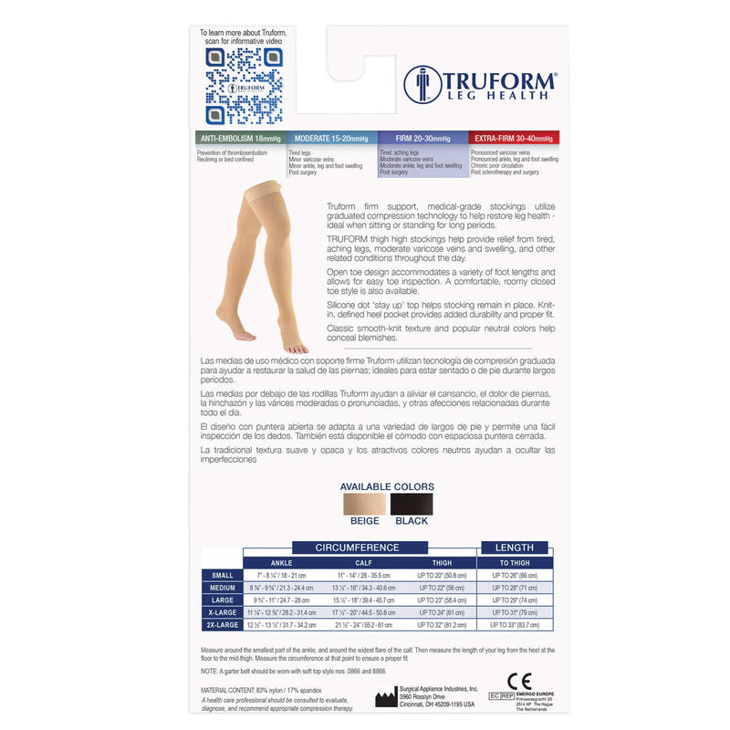 Truform 20-30 mmHg Compression Stockings for Men and Women, Thigh High Length, Dot-Top, Open Toe, Beige, Medium - BeesActive Australia