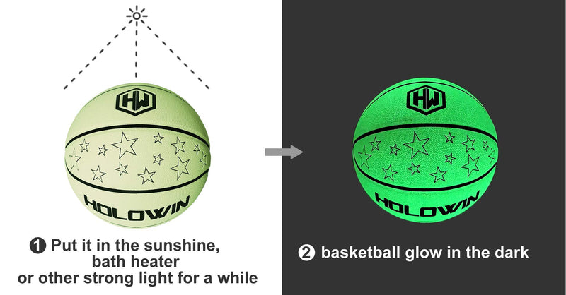 HOLOWIN Luminous Basketball Light Up in The Dark Balls for Night Training Games for Men, Women & Kids White / Luminous Size 7 (29.5 in) - BeesActive Australia