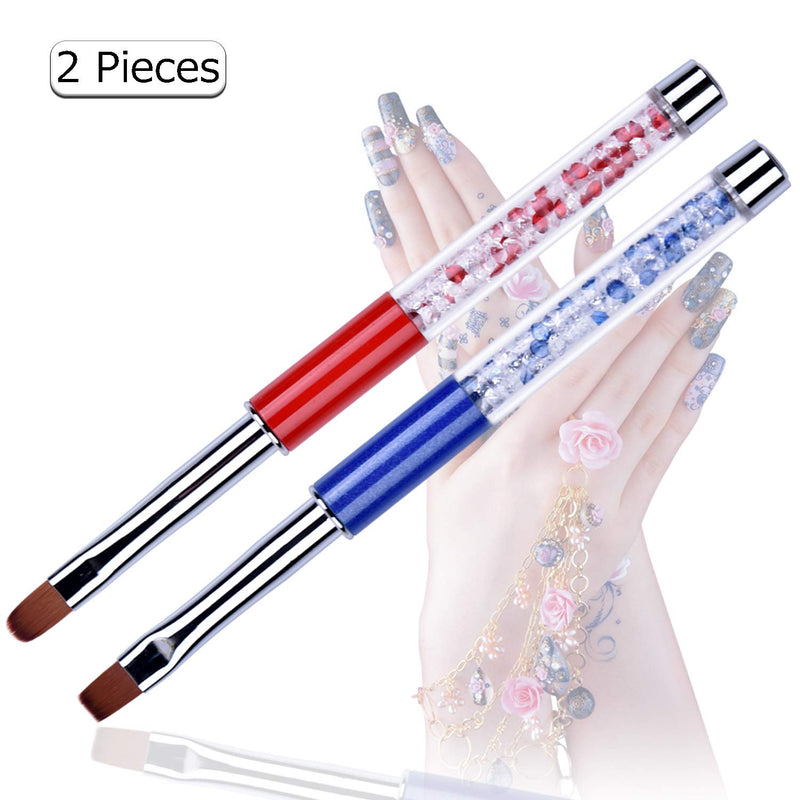 Ycyan 2Pcs Oval & Flat UV Gel Nail Brush Set Rhinestone Handle Professional Nail Art Tools Multi-colored - BeesActive Australia