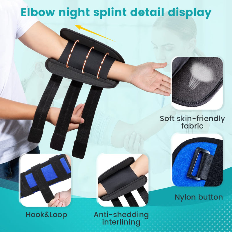 Elbow Brace,Elbow Splint for Cubital Tunnel Syndrome,Night Elbow Sleep Support with 3 Plastic Strips,For Ulnar Nerve, Tennis Elbow,Tendonitis,Fits for Men and Women,Suitable for Left and Right Arm-S/M S/M - BeesActive Australia