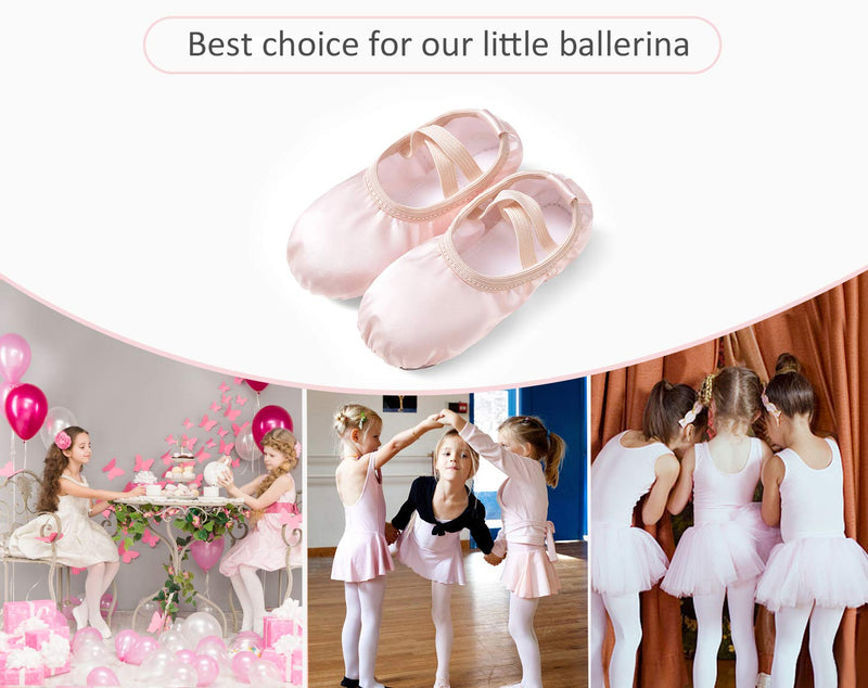 STELLE Girls Ballet Dance Shoes Satin Slippers Gymnastics Flats Split Sole with Ribbon 6 Toddler Ballet Pink(no Ribbon) - BeesActive Australia