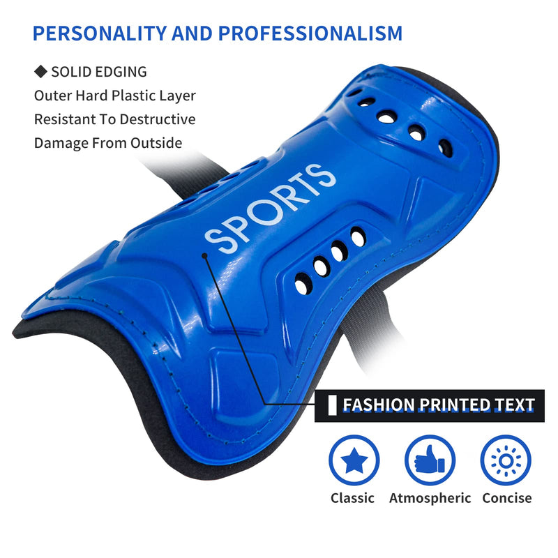 AIMISICAR Soccer Shin Guards Toddler Kids Youth, Shin Pads and Long Soccer Socks for 3-15 Years Old Boys and Girls for Football Games, Lightweight and Breathable Soccer Equipment Shin Guards + Socks, Blue M ( 3'9" - 4'6" Tall ) - BeesActive Australia