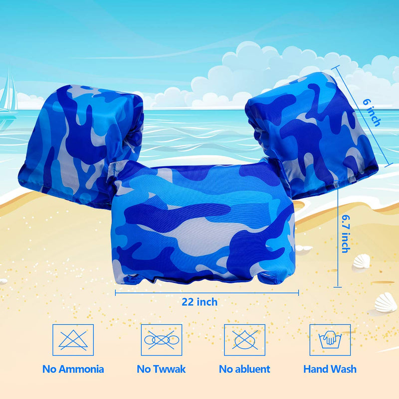 AmazeFan Kids Swim Life Jacket Vest for Swimming Pool, Swim Aid Floats with Waterproof Phone Pouch and Storage Bag,Suitable for 30-50 lbs Infant/Baby/Toddler,Children Puddle/Sea Beach Jumper Blue Camo - BeesActive Australia