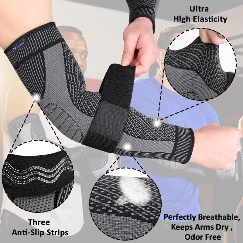 beister Compression Arm Sleeves with Elastic Strap for Men & Women (Pairs), Elbow Braces, 20-30 mmhg Non-Slip Breathable Thick Full Arm Supports for Tennis Elbow, Workouts, Arthritis,Lymphedema,DVT Black L - BeesActive Australia