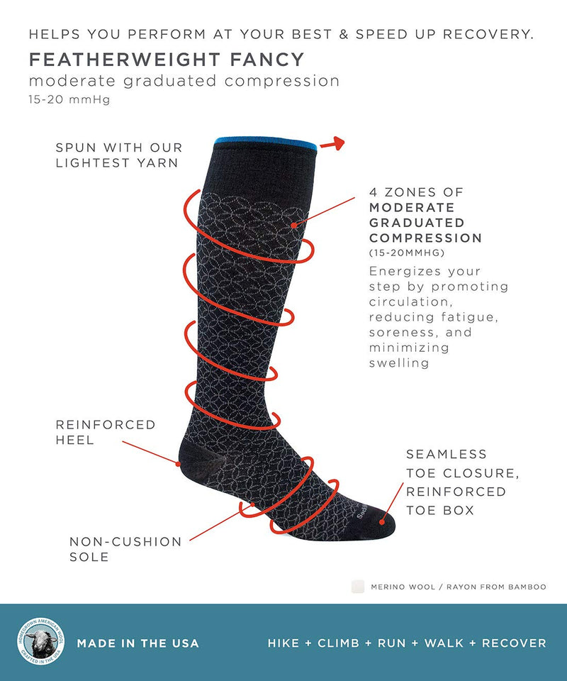 Sockwell Women's Featherweight Fancy Moderate Graduated Compression Sock Black Solid Small / Medium - BeesActive Australia