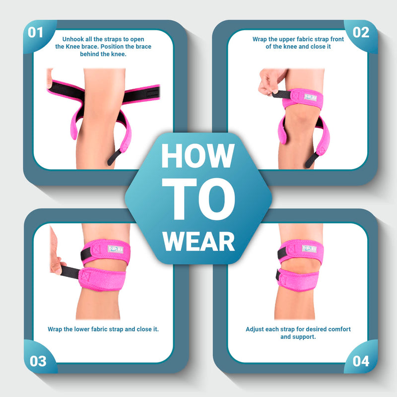 BisLinks Patella Tendon Knee Strap Supports - Arthritis Pain Relief Adjustable Knee Brace Pads | for Exercise, Running, Tennis Injury Recovery | Men & Women | Pink with Mesh Laundry Bag| 1 Count (Pack of 1) - BeesActive Australia