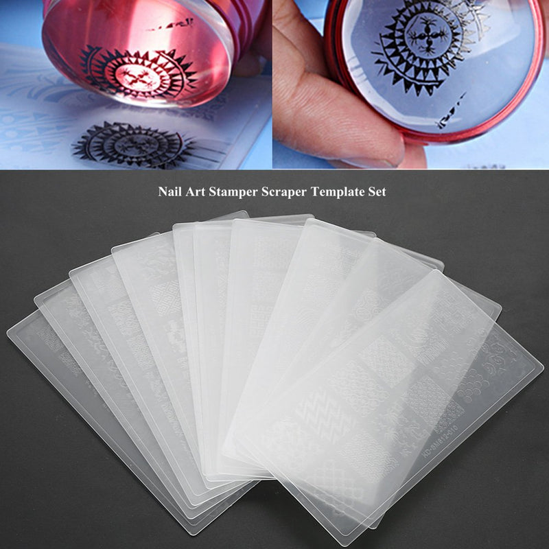 Nail Art Stamp Kit, 10 Nail Stamping Plates Silicone Nail Polish Transfer Stamper Scraper Template Set Manicure Tool - BeesActive Australia