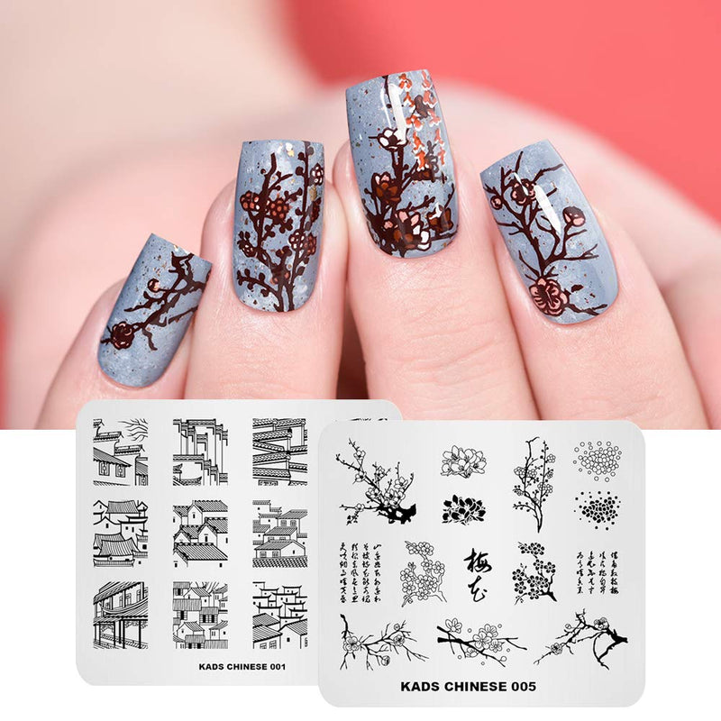 KAD Nail Stamping Plates 8pcs Templates Nail Art Plates set Chinese Style Series - BeesActive Australia