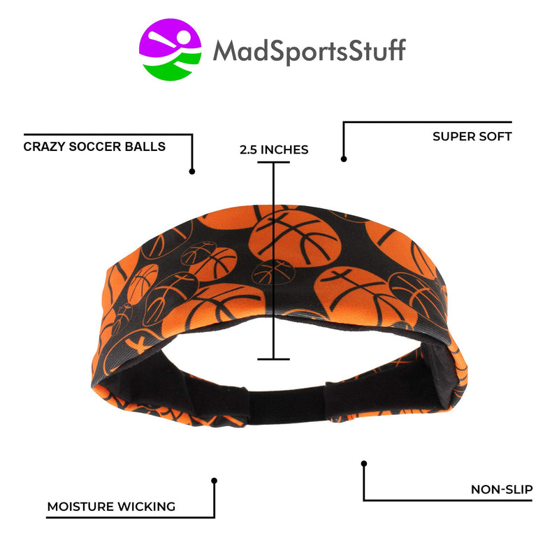 MadSportsStuff Crazy Girls Basketball Headband with Basketball Logos Black/Orange One Size - BeesActive Australia
