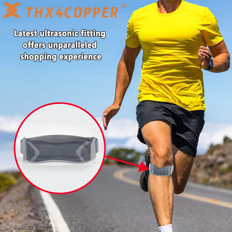 Thx4COPPER Patella Tendon Knee Strap, Adjustable Knee Support Brace with Gel Pad for Weightlifting Squats Jumpers Tennis Hiking Soccer Volleyball, Knee Pain Relief for ACL MCL Arthritis Tendonitis Grey - BeesActive Australia
