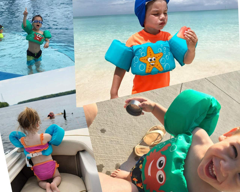 AmazeFan Kids Swim Life Jacket Vest for Swimming Pool, Swim Aid Floats with Waterproof Phone Pouch and Storage Bag,Suitable for 30-50 lbs Infant/Baby/Toddler,Children Puddle/Sea Beach Jumper Blue Camo - BeesActive Australia