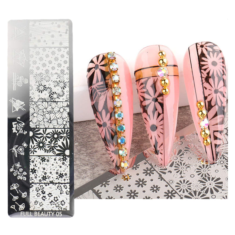 Nail Stamping Plate Set 5sheet Nail Printing Plate + 1 Stamp + 1 Scraper Heart Rose Leaf Flower Undersea Animal Template Pattern Manicure Tool Diy Design Decorative Nail Art - BeesActive Australia