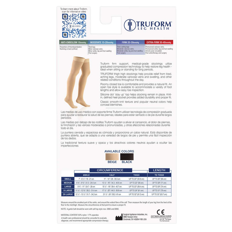 Truform 20-30 mmHg Compression Stockings for Men and Women, Thigh High Length, Dot Top, Closed Toe, Beige, Large - BeesActive Australia
