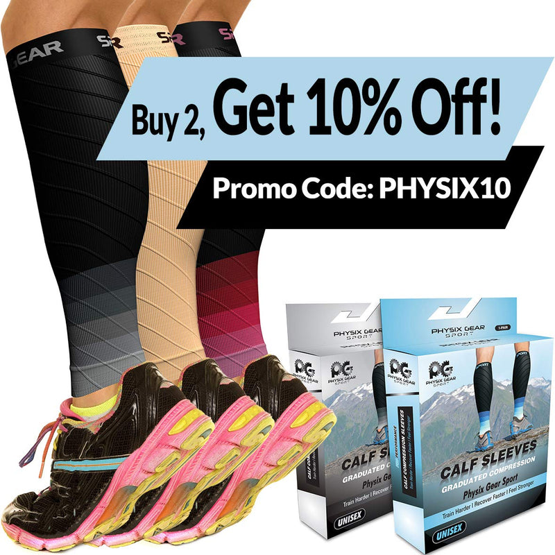 Physix Gear Sport Compression Calf Sleeves for Men & Women (20-30mmhg) - Best Footless Compression Socks for Shin Splints, Running, Leg Pain, Nurses & Maternity Pregnancy - Increase Blood Circulation S/M - M/L | 12" - 16" Calf Black (1 Pair) - BeesActive Australia