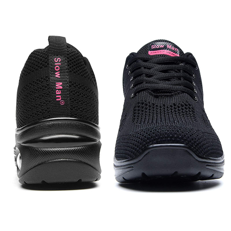 Women's Jazz Shoes Lace-up Sneakers - Breathable Air Cushion Lady Split Sole Athletic Walking Dance Shoes Platform 5 A Black - BeesActive Australia