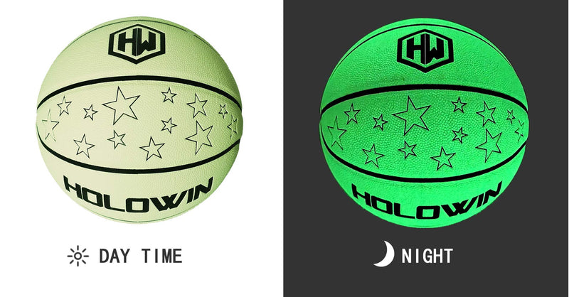 HOLOWIN Luminous Basketball Light Up in The Dark Balls for Night Training Games for Men, Women & Kids White / Luminous Size 7 (29.5 in) - BeesActive Australia