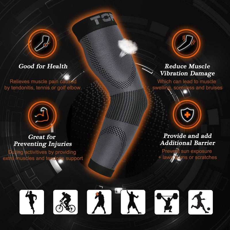TOFLY® Compression Arm Sleeve, 1 Pair for Unisex, 20-30mmHg Graduated Compression Elbow Sleeve for Recovery, Pain Relief, Supports Muscles & Joints, Tennis Elbow & Golfers Brace, Edema, Swelling XXL Black - BeesActive Australia