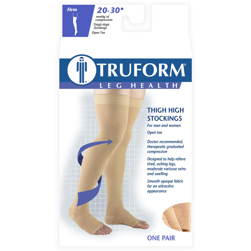 Truform 20-30 mmHg Compression Stockings for Men and Women, Thigh High Length, Dot-Top, Open Toe, Beige, Medium - BeesActive Australia