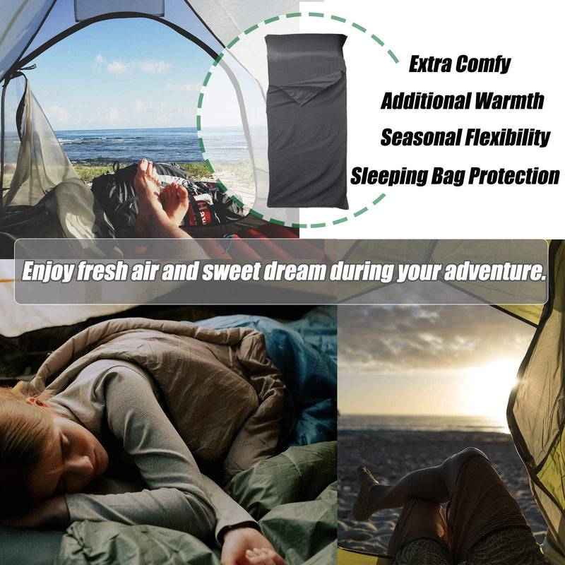 Frelaxy Sleeping Bag Liner with Full-Length Zipper & Pillow Pocket, Comfy & Easy Care Travel & Camping Sheet, 4 Seasons Warm Cold Weather, Adults & Kids Great for Travel, Backpacking, Hiking Dark Gray - BeesActive Australia