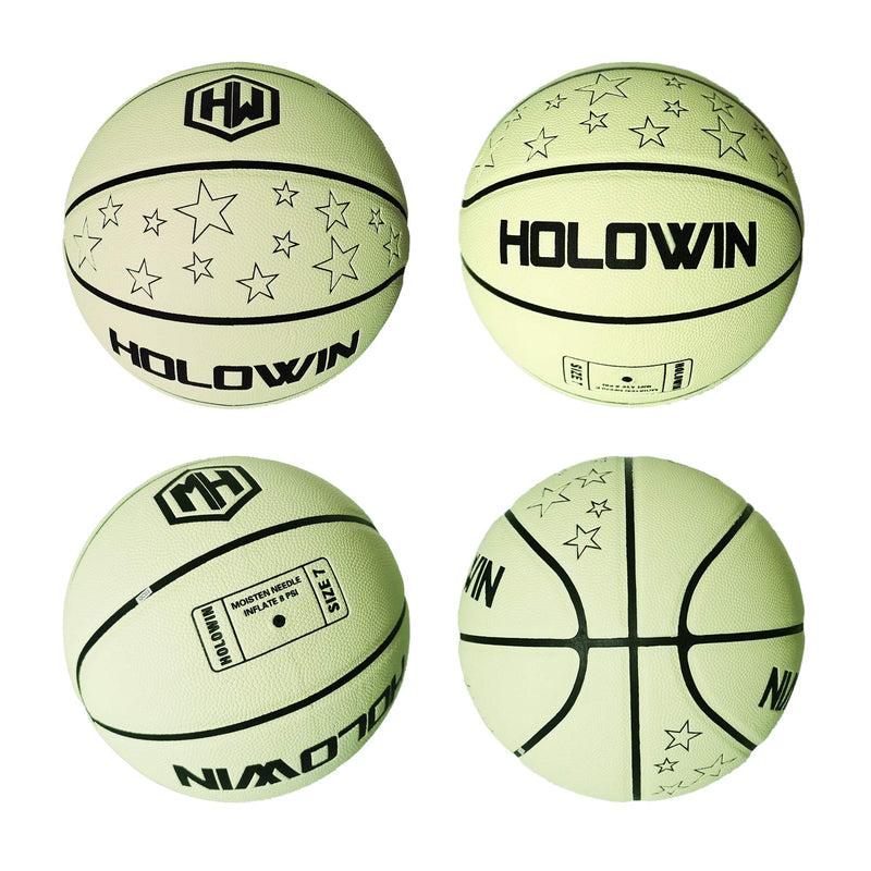HOLOWIN Luminous Basketball Light Up in The Dark Balls for Night Training Games for Men, Women & Kids White / Luminous Size 7 (29.5 in) - BeesActive Australia