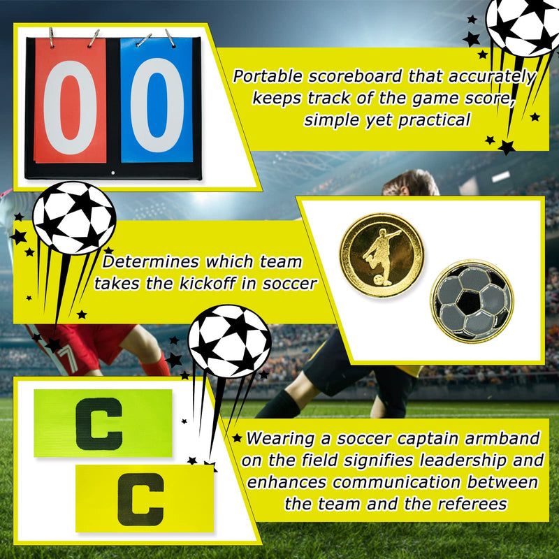 thumbnail interactive-video image 1 of SAWHOX Soccer Referee Kit, 8PCS Refereeing Tools: Flags, Whistle, Cards, Score Book, Flip Coin, Armbands 1 of 10
