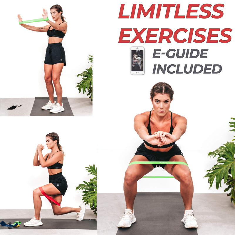 Coresteady Resistance Bands Set of 5 - Mini Fitness & Loop Exercise Band for Men & Women - Yoga, Body & Gym Sport Resistance Loop Bands for Strength, Muscle & Tone - With E-Guide & Travel Bag Set of 5 (Colour Mix 1) - BeesActive Australia