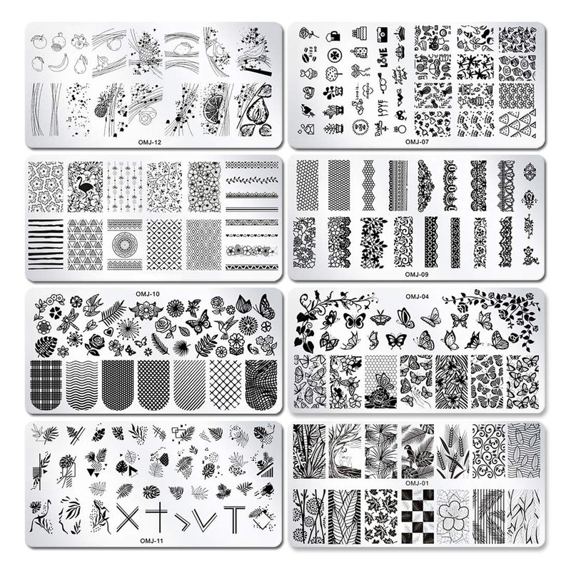 SILPECWEE 8Pcs Nail Template Image Plate Set Lace Butterfly Flower Design Nail Art Stamping Plate Manicure Accessories No2 - BeesActive Australia