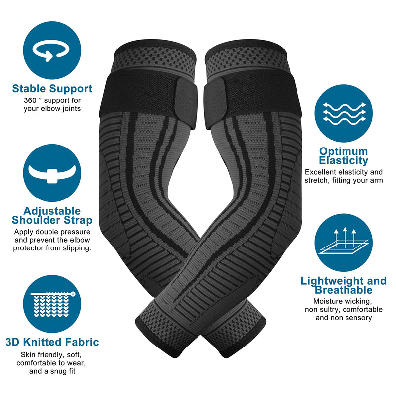 Elbow Support for Men and Women 2 Pack Anti slip Elbow Brace Adjustable Elbow Sleeve Compression Arm Sleeve for Tennis Elbow, Golfers Elbow, Arthritis, Tendonitis, Joint Pain Relief (Black, Large) Black - BeesActive Australia
