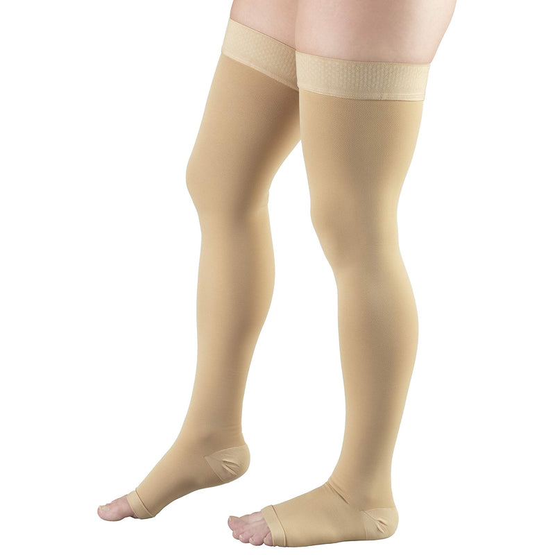 Truform 20-30 mmHg Compression Stockings for Men and Women, Thigh High Length, Dot-Top, Open Toe, Beige, Medium - BeesActive Australia