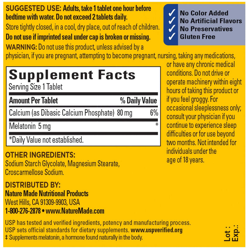 Nature Made Melatonin 5 mg Tablets, 90 Count for Supporting Restful Sleep 90 Count (Pack of 1) - BeesActive Australia