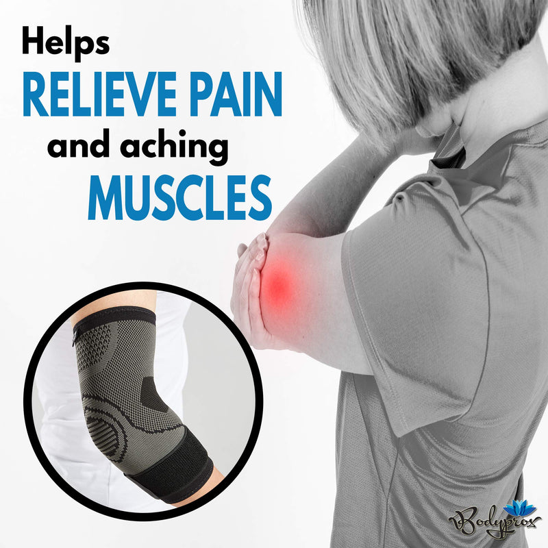 Bodyprox Elbow Brace with Strap for Tendonitis 2 Pack, Tennis Elbow Compression Sleeves, Golf Elbow Treatment (Large) Large - BeesActive Australia