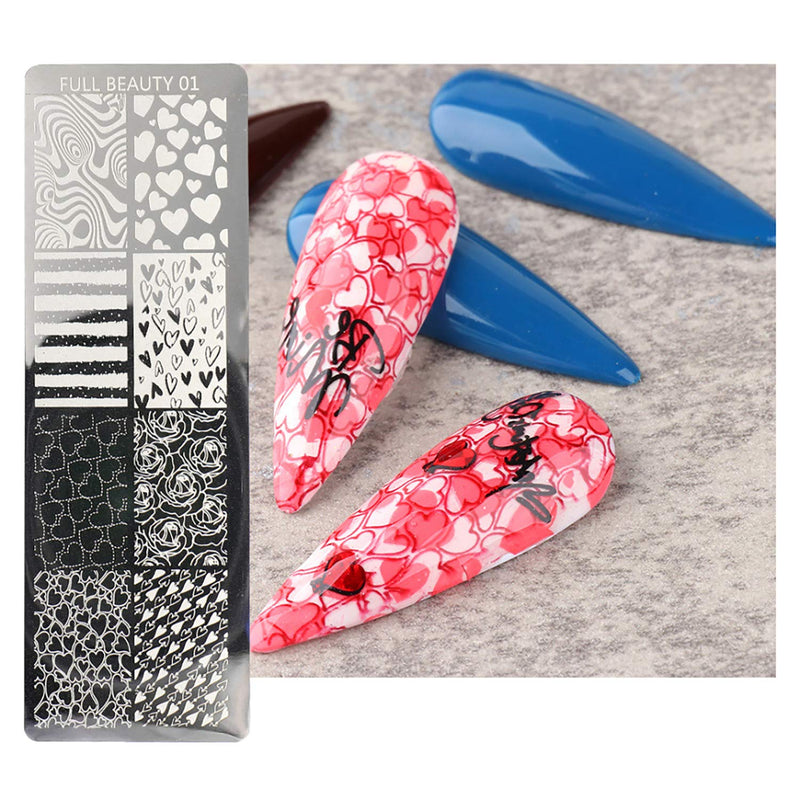 Nail Stamping Plate Set 5sheet Nail Printing Plate + 1 Stamp + 1 Scraper Heart Rose Leaf Flower Undersea Animal Template Pattern Manicure Tool Diy Design Decorative Nail Art - BeesActive Australia