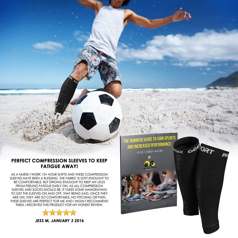 Physix Gear Sport Compression Calf Sleeves for Men & Women (20-30mmhg) - Best Footless Compression Socks for Shin Splints, Running, Leg Pain, Nurses & Maternity Pregnancy - Increase Blood Circulation S/M - M/L | 12" - 16" Calf Black (1 Pair) - BeesActive Australia