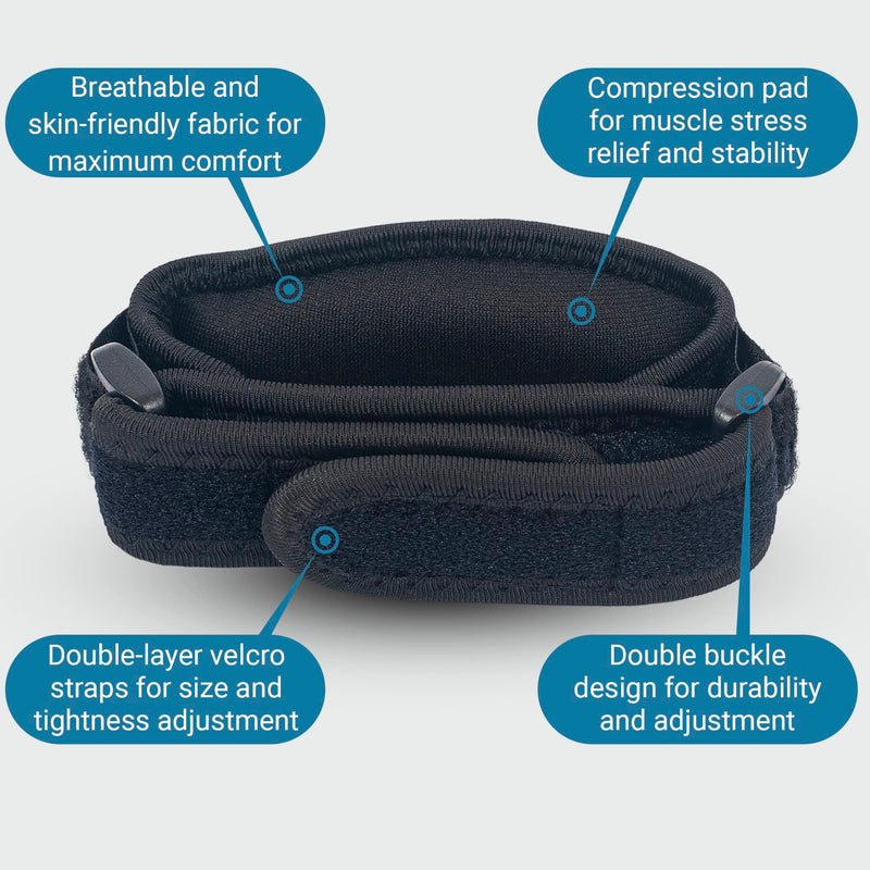 360 RELIEF Tennis & Golfers Elbow Support Brace - Padded Adjustable Strap for Men & Women | Pain Relief Injury Tendonitis Arthritis Basketball Weightlifting | Single Black with Mesh Laundry Bag | One Size - BeesActive Australia
